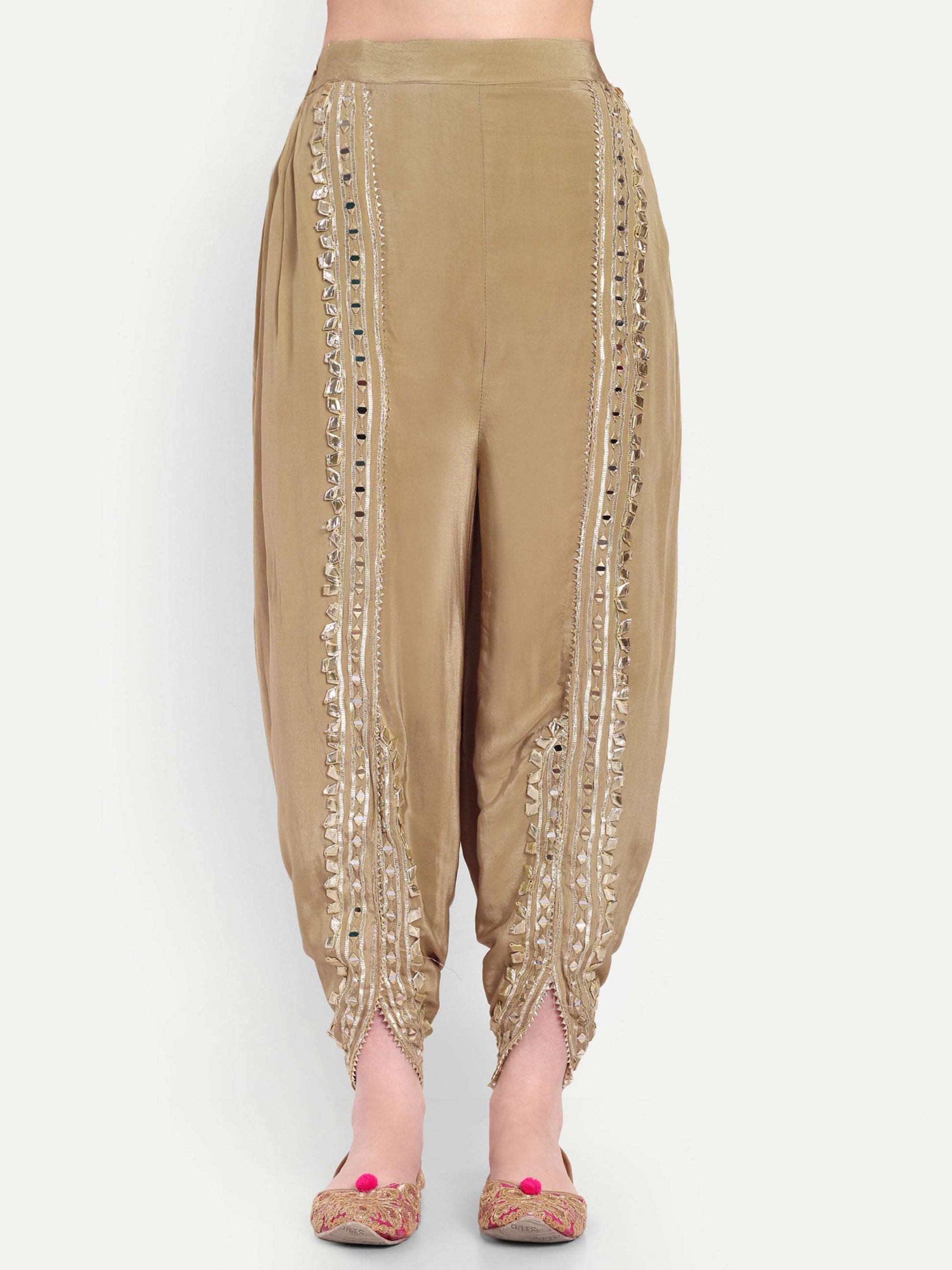 Dhoti style bottom beautified with same embroidery