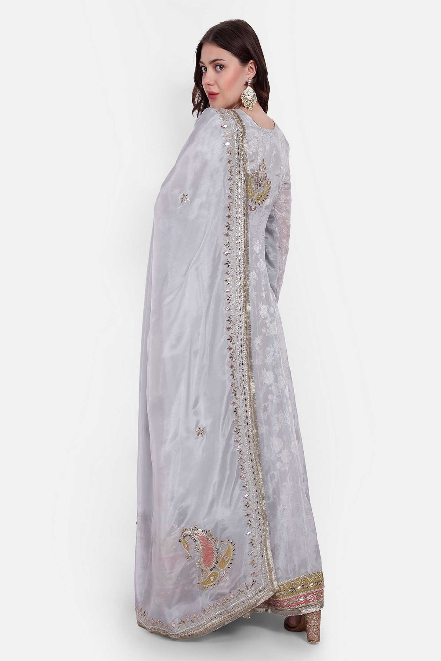 Grey Gotta Patti Anarkali With Dupatta