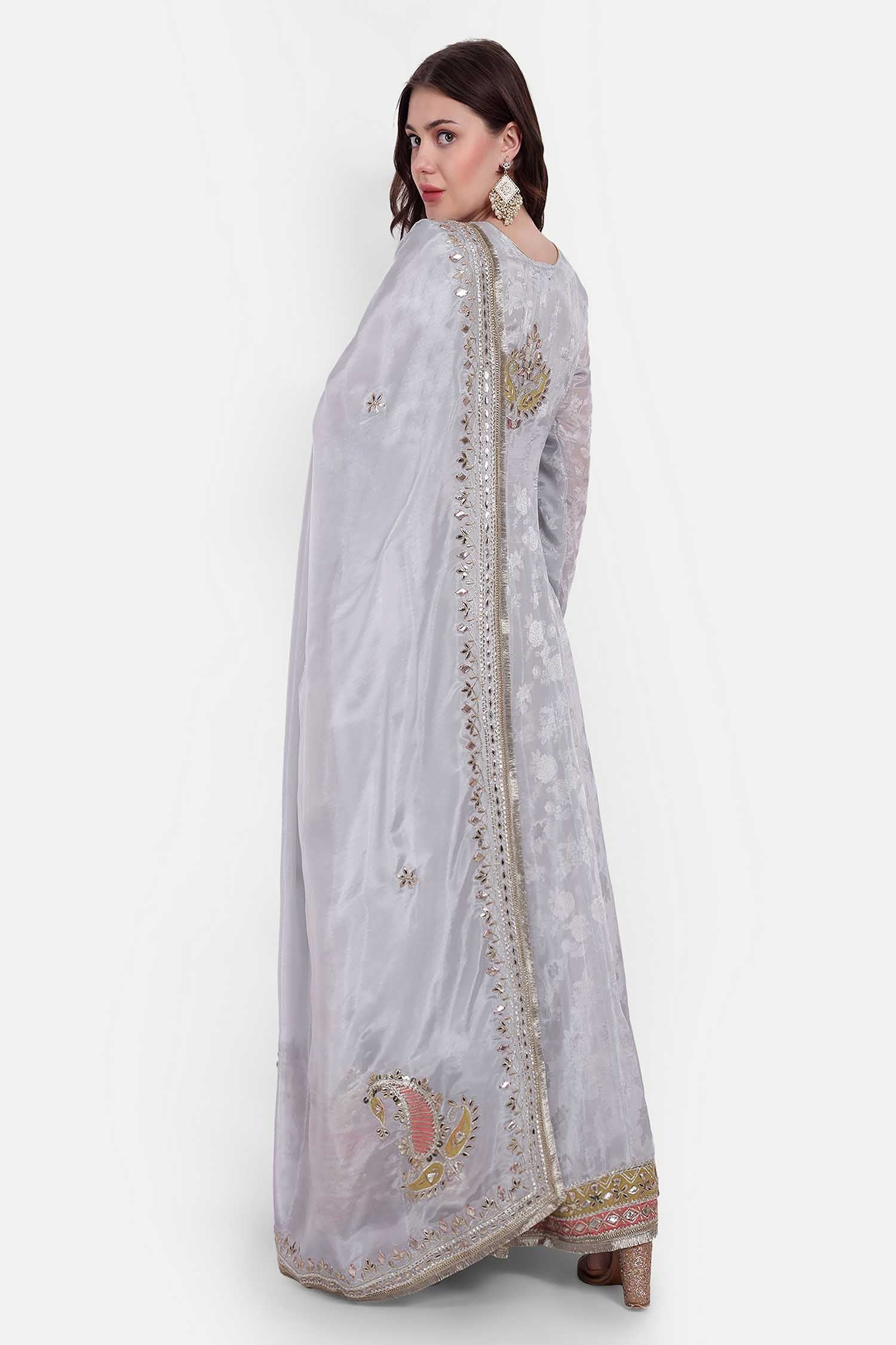 Grey Gotta Patti Anarkali With Dupatta