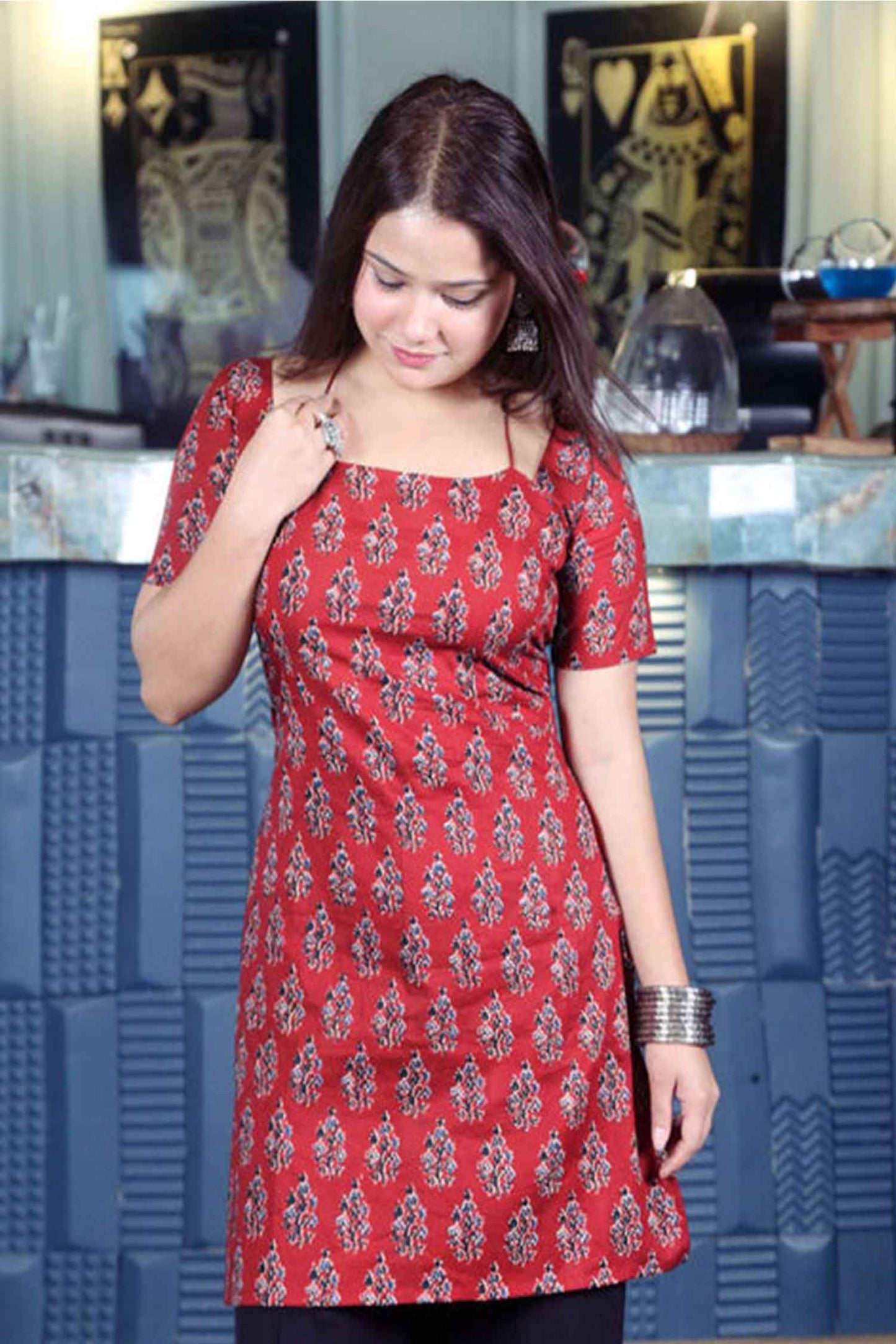 Strappy  block print Kurti