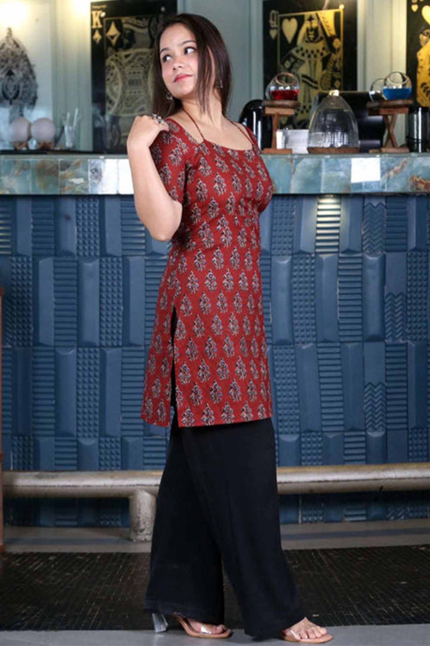 Strappy  block print Kurti