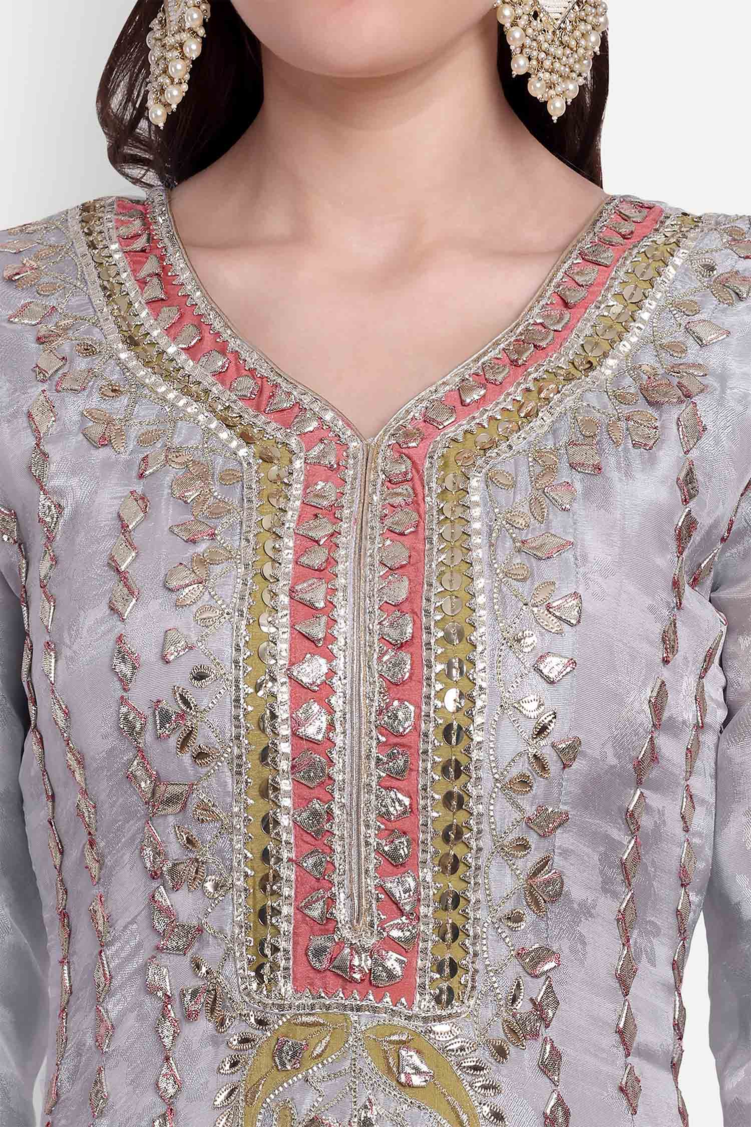 Grey Gotta Patti Anarkali With Dupatta