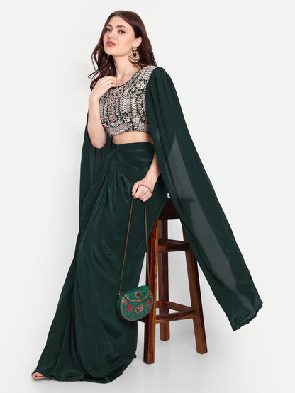 Winged sleeve crip top with Dhoti pattern Skirt
