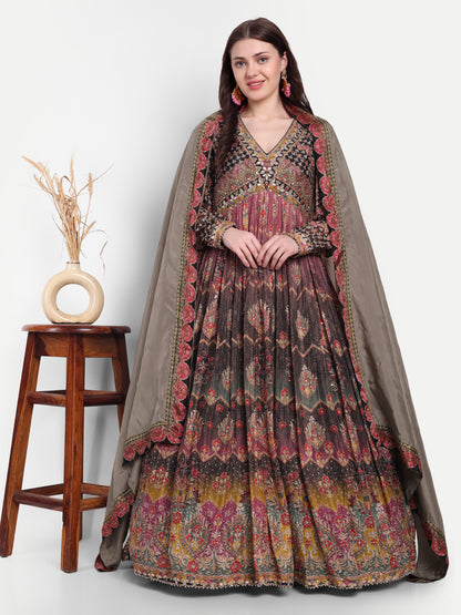 A Beautiful Clean Embroidered Black and Grey Gown.