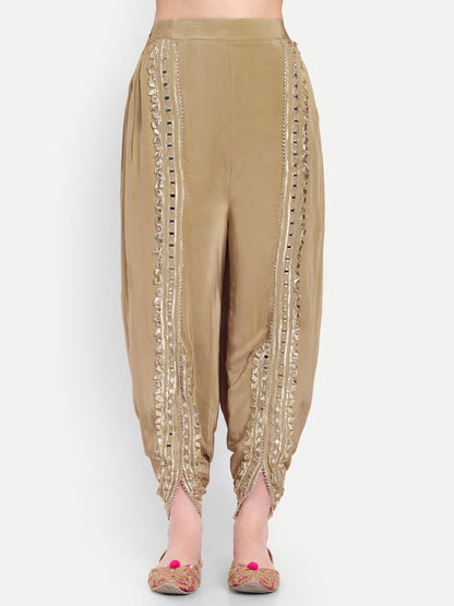 Dhoti style bottom beautified with same embroidery
