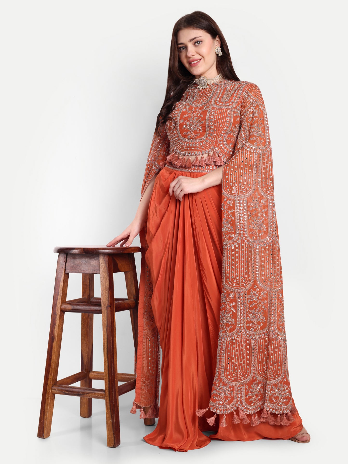 Glamorous Dhoti & Blouse with Full Mirror Embellishments