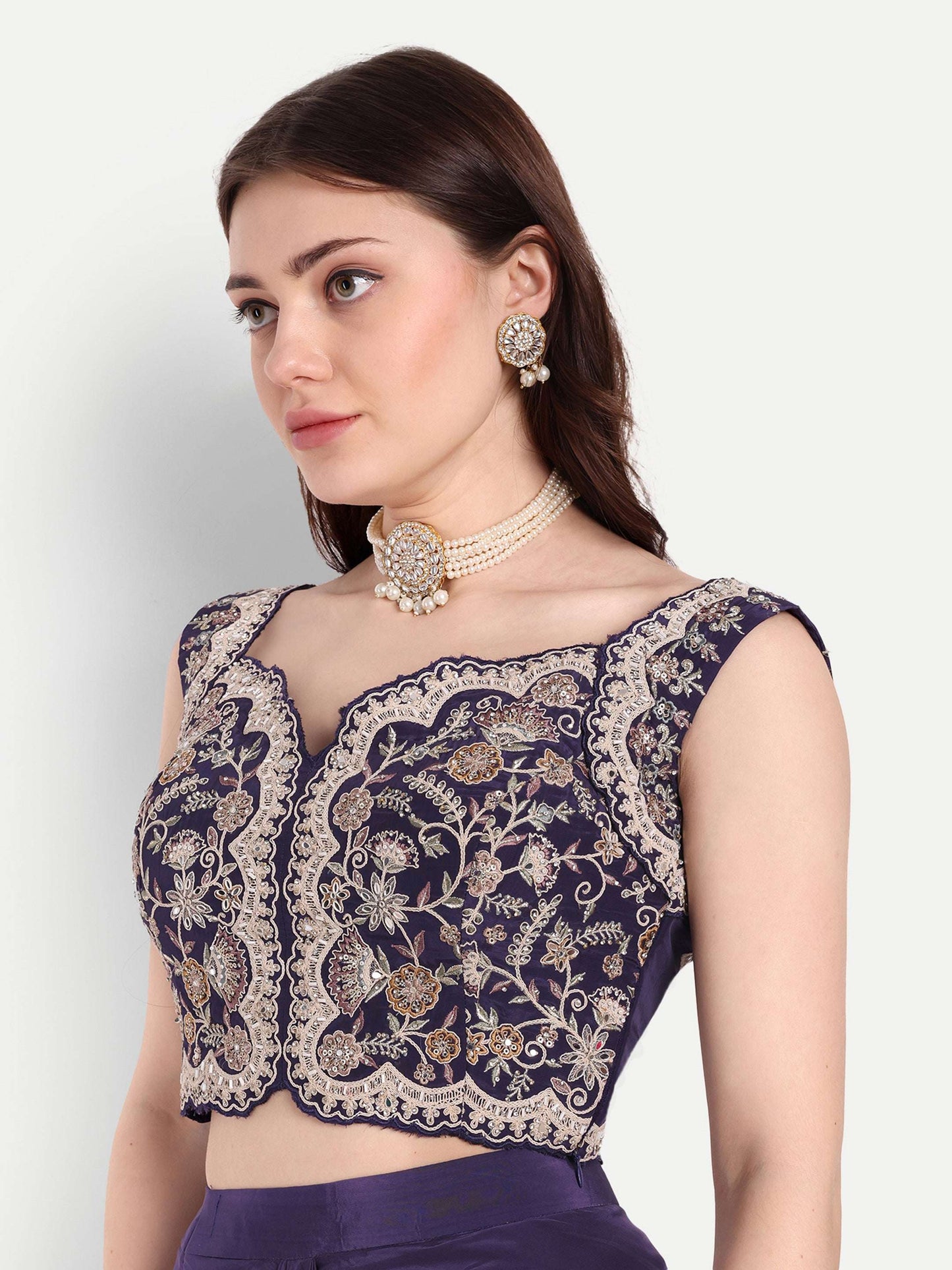 Scallop V-Neck Design heavy embroidery and zardozi work