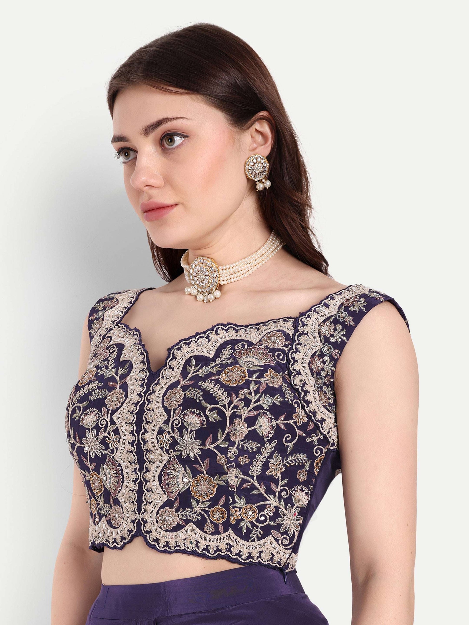 Scallop V-Neck Design heavy embroidery and zardozi work