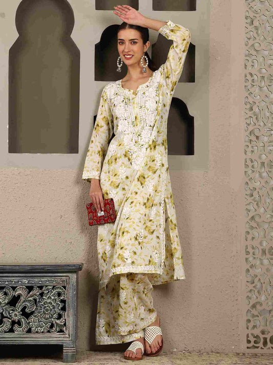 Falak Mulmul Chikankari Kurta Set with White Thread – Notch Neck