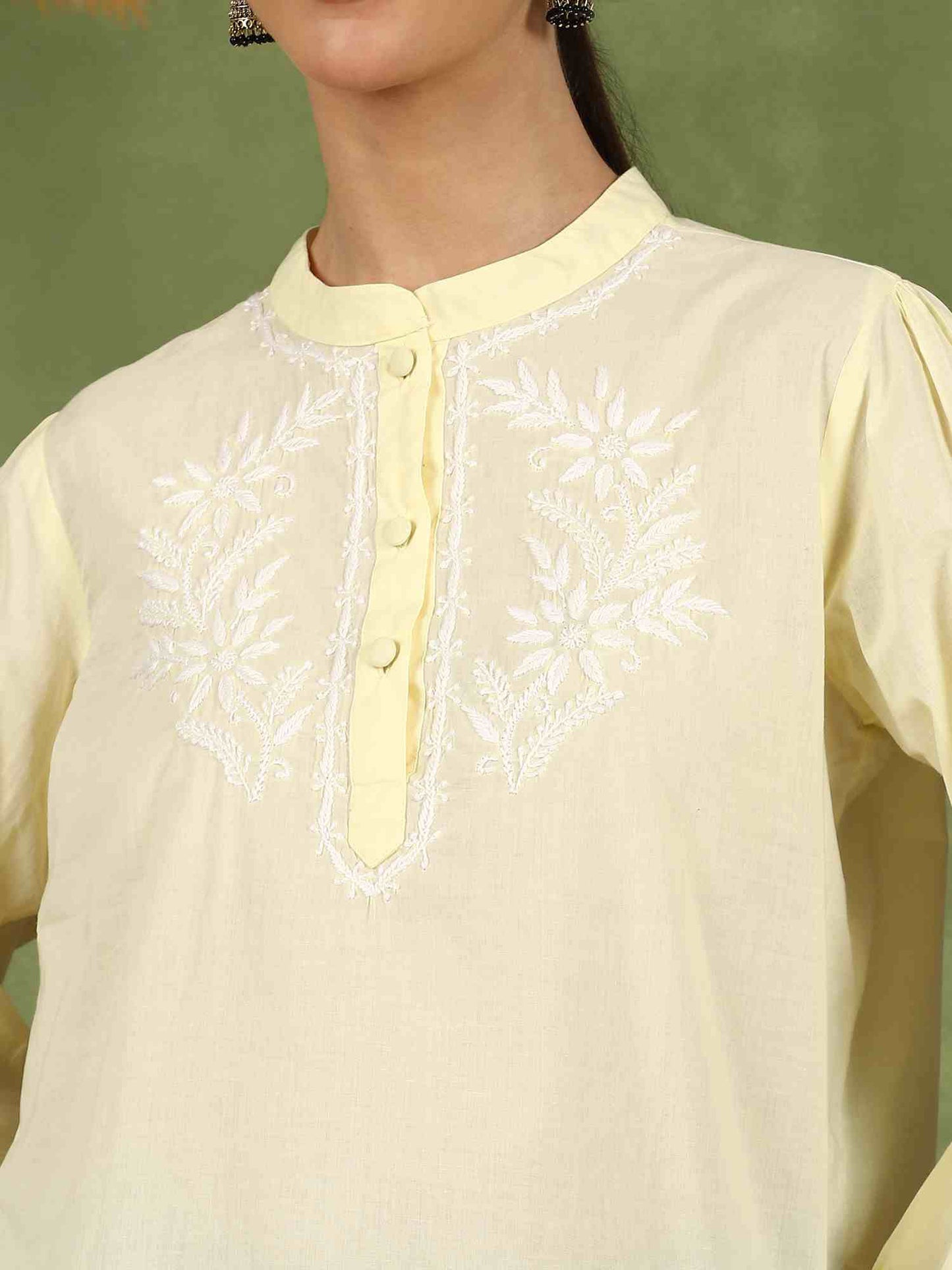 Freya  Chikankari Top with White Boota – Yellow