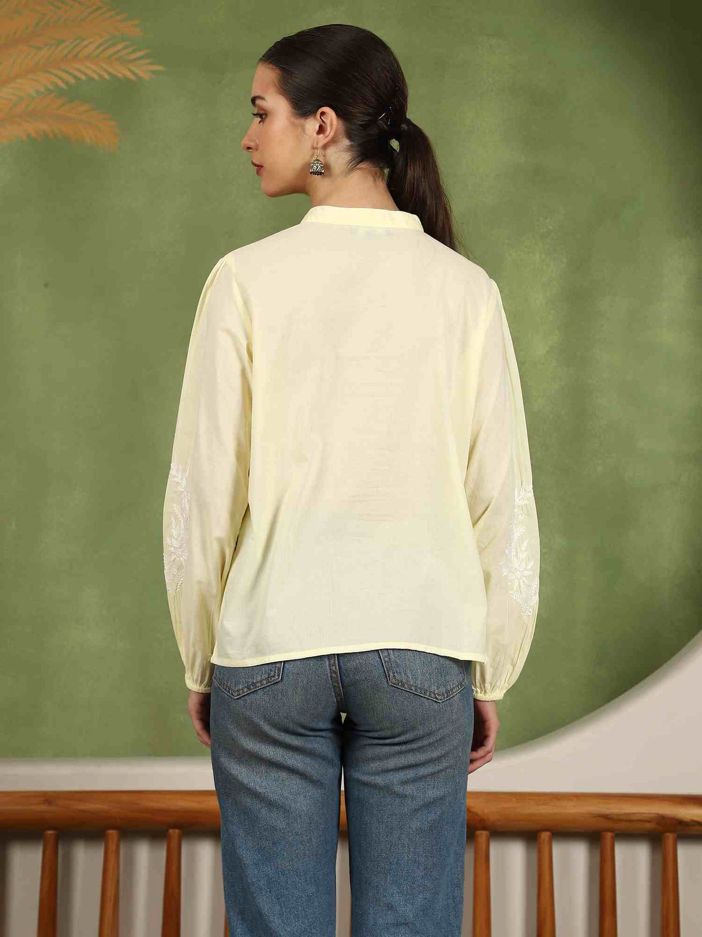 Freya  Chikankari Top with White Boota – Yellow