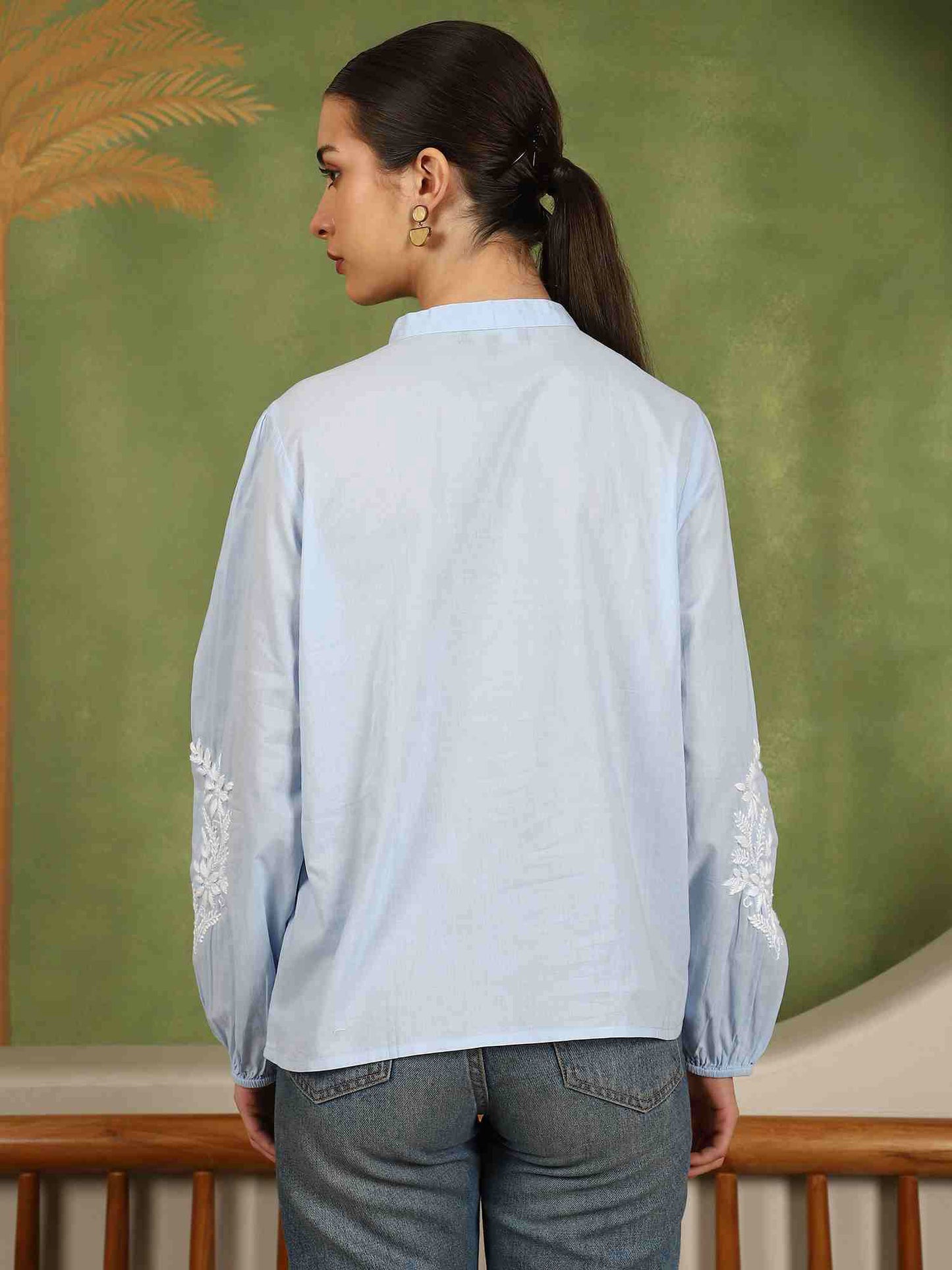 Freya Chikankari Top with White Boota – Blue