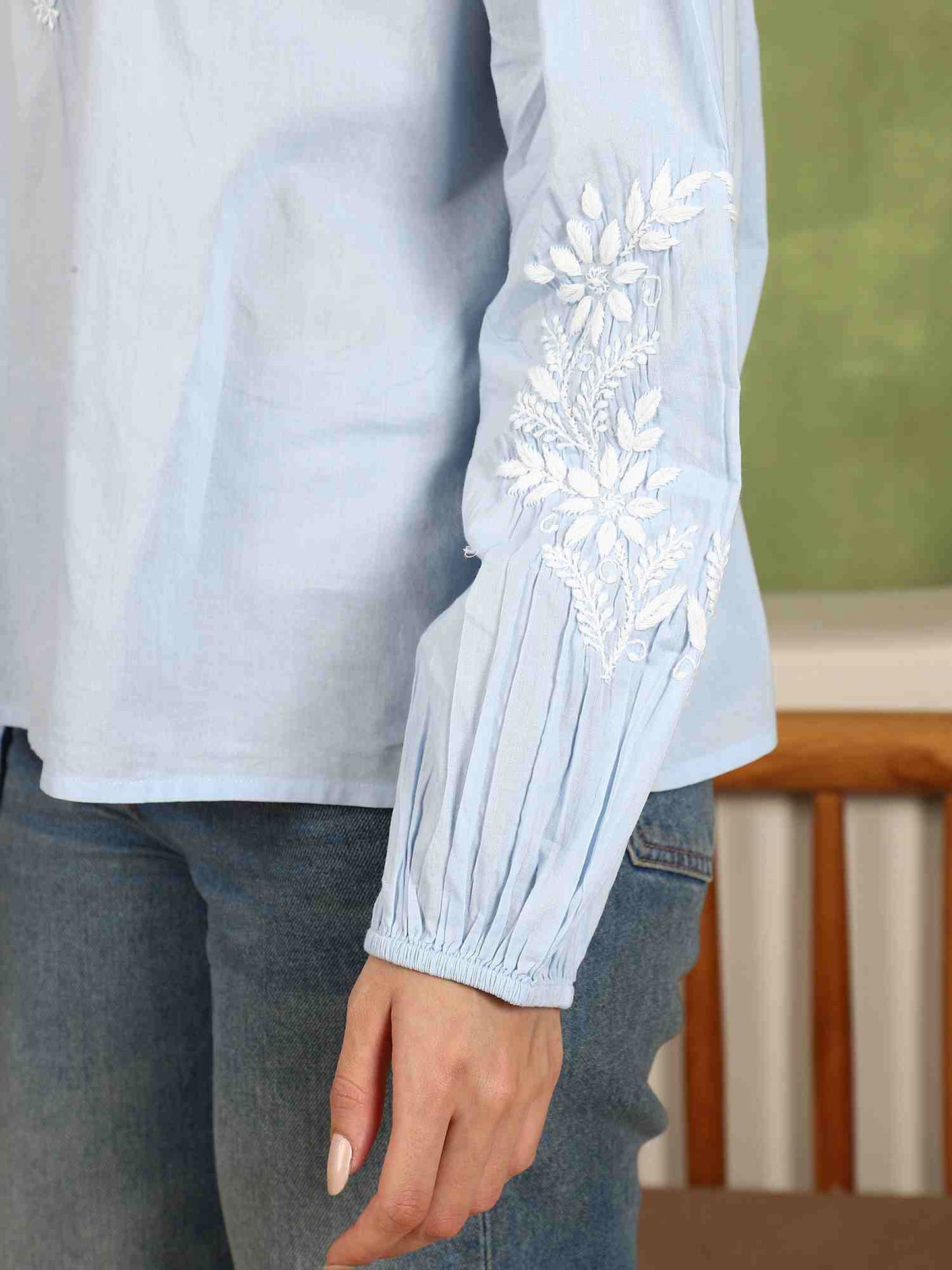 Freya Chikankari Top with White Boota – Blue