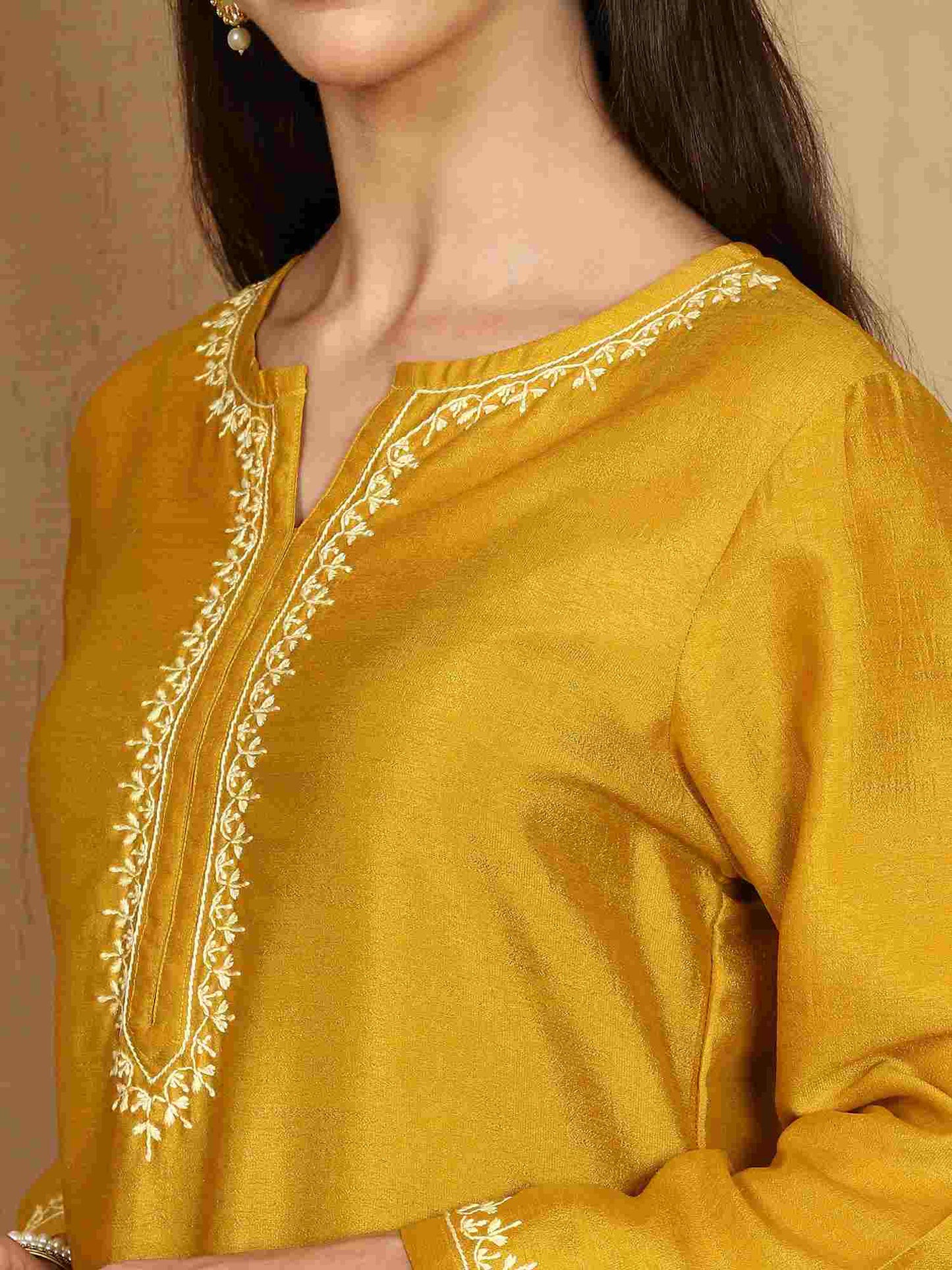 Janhvi Yellow Chikankari Kurta Set with Butter Yellow Border – Notch Neck