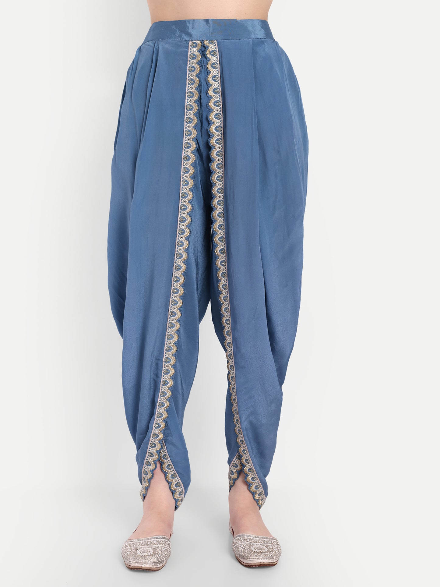 Fashion-Forward Blue Dhoti with Blouse & Cape Jacket Stone Work