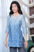 Akasa Chanderi Chikankari Kurti – Blue Ombre