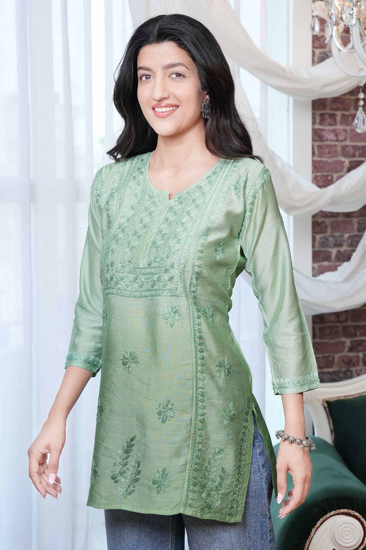 Gulshan Chikankari Short Kurti – Green Ombre
