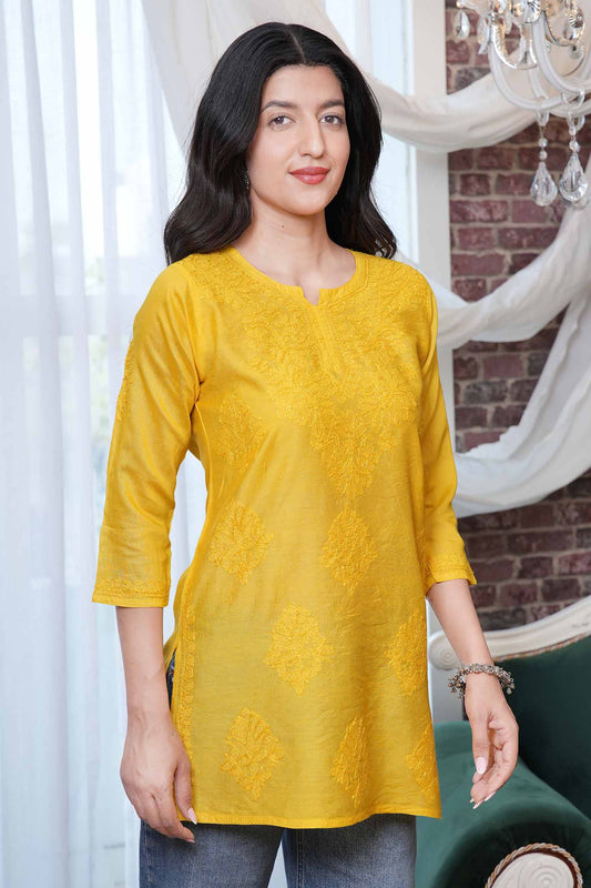 Parnika Chanderi Chikankari Kurti – Yellow