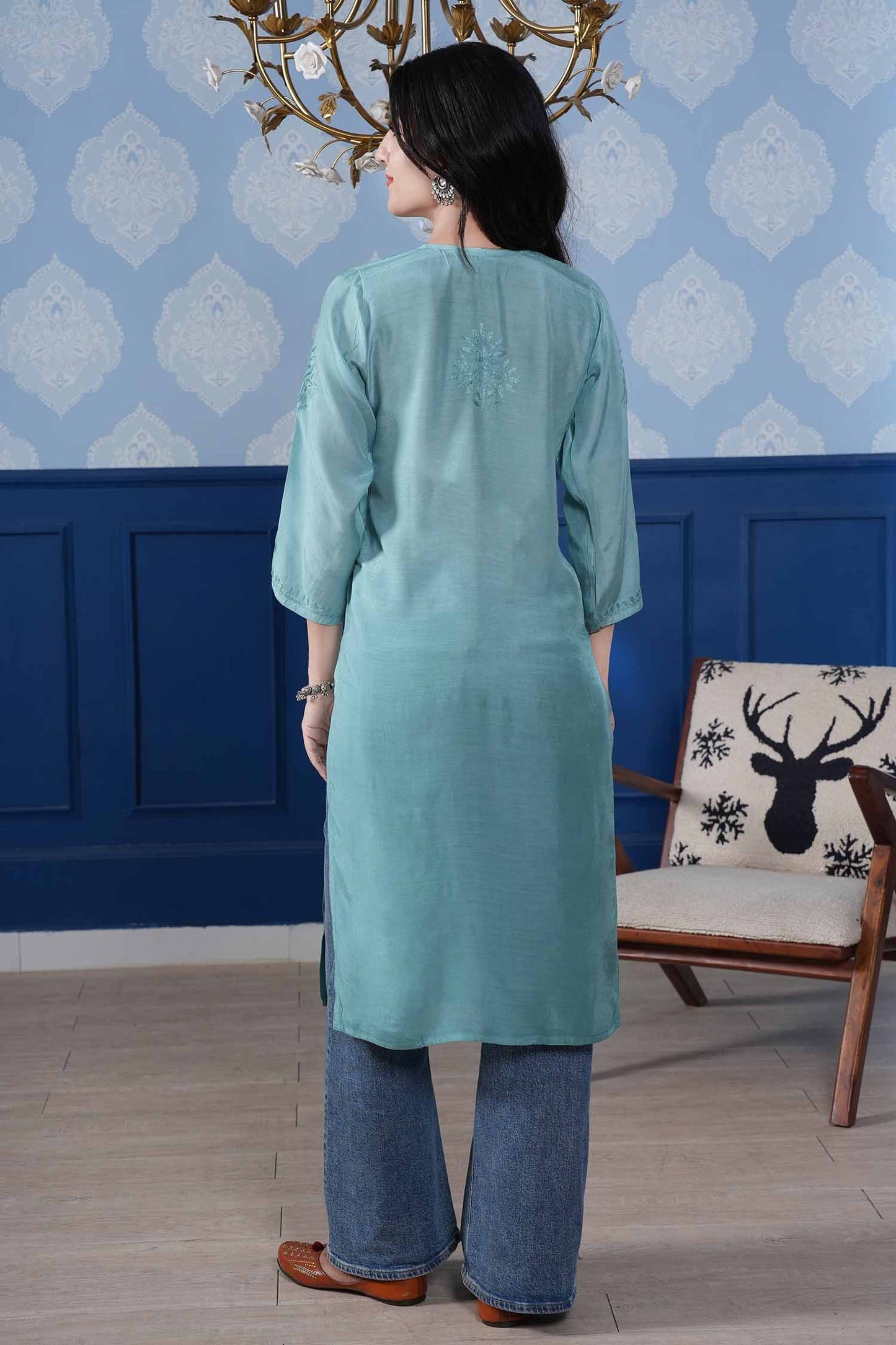 Aranya Muslin Kurta – Light Turquoise Blue