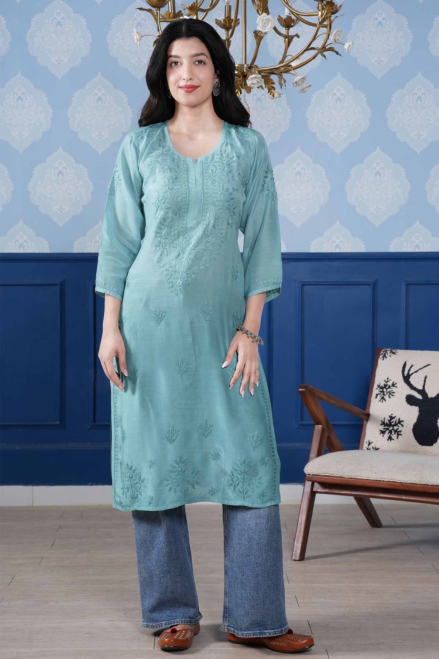 Aranya Muslin Kurta – Light Turquoise Blue