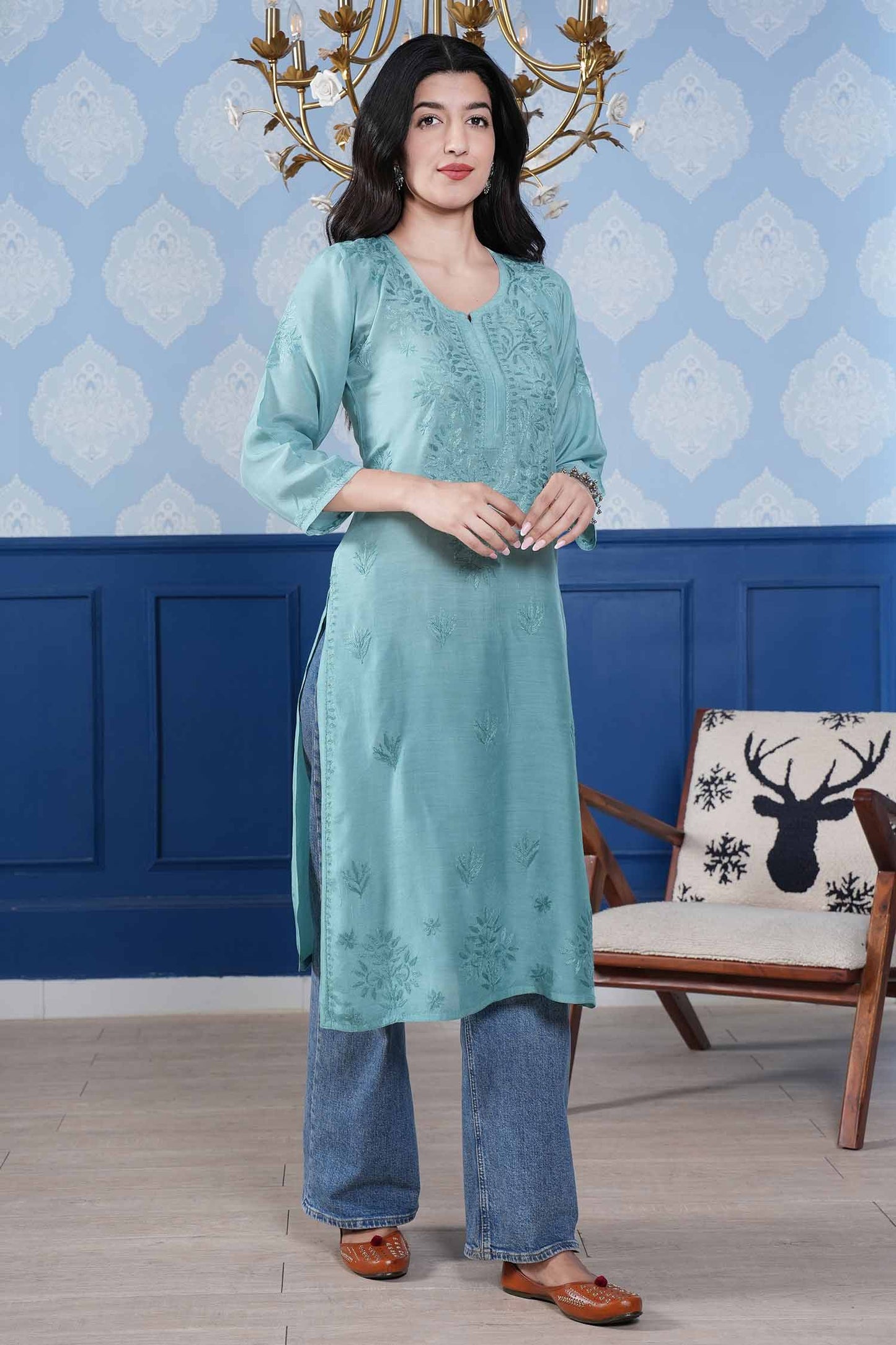 Aranya Muslin Kurta – Light Turquoise Blue
