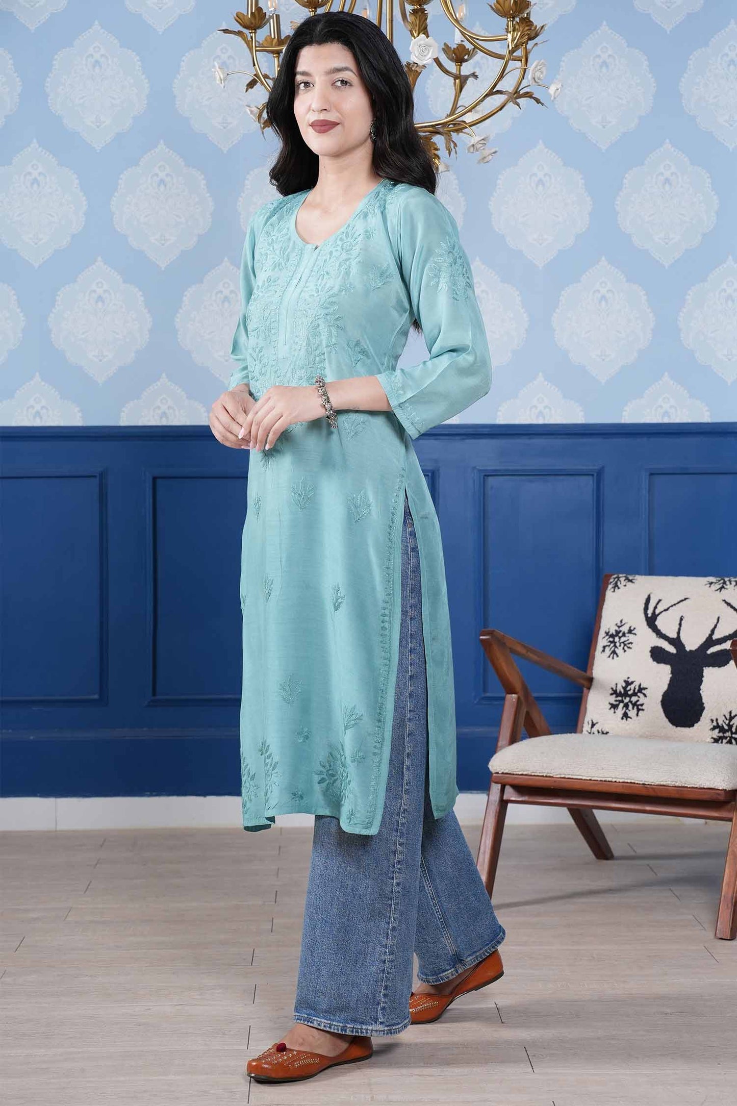 Aranya Muslin Kurta – Light Turquoise Blue