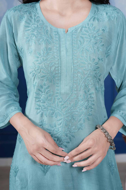 Aranya Muslin Kurta – Light Turquoise Blue