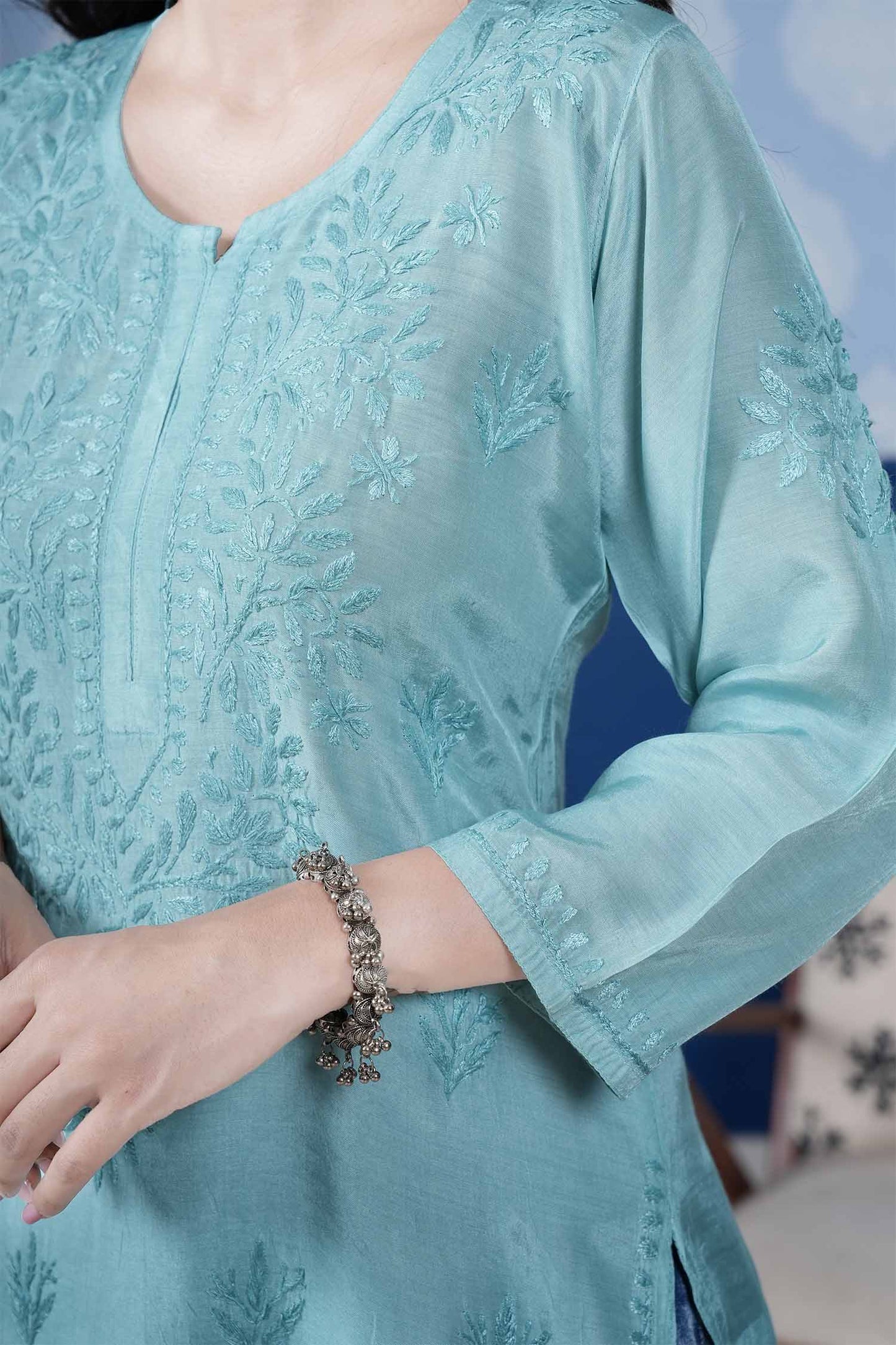 Aranya Muslin Kurta – Light Turquoise Blue