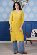 Aranya Chikankari Kurta – Yellow
