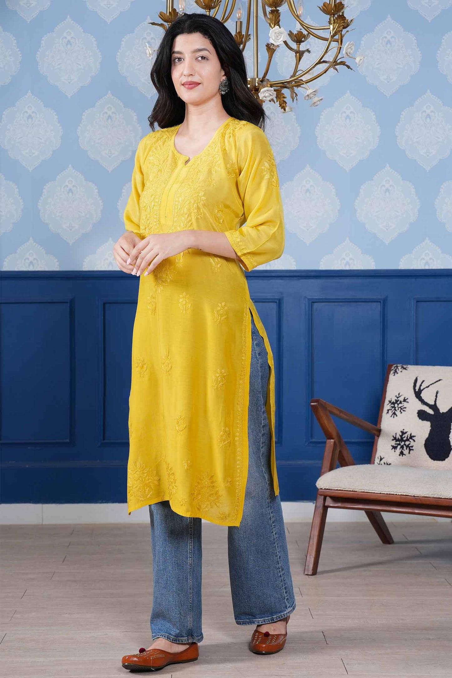Aranya Chikankari Kurta – Yellow