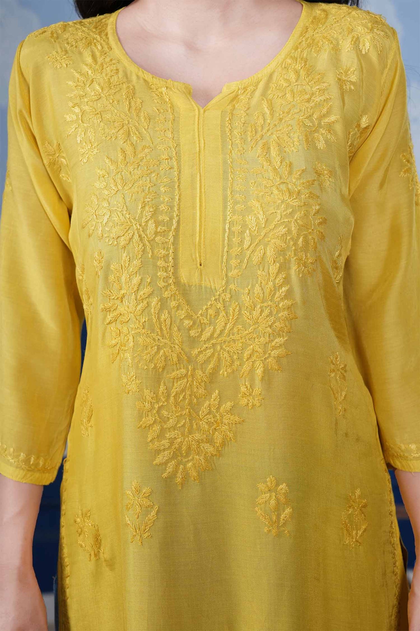 Aranya Chikankari Kurta – Yellow