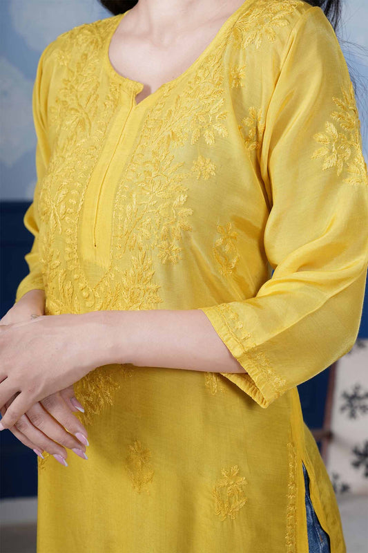 Aranya Chikankari Kurta – Yellow