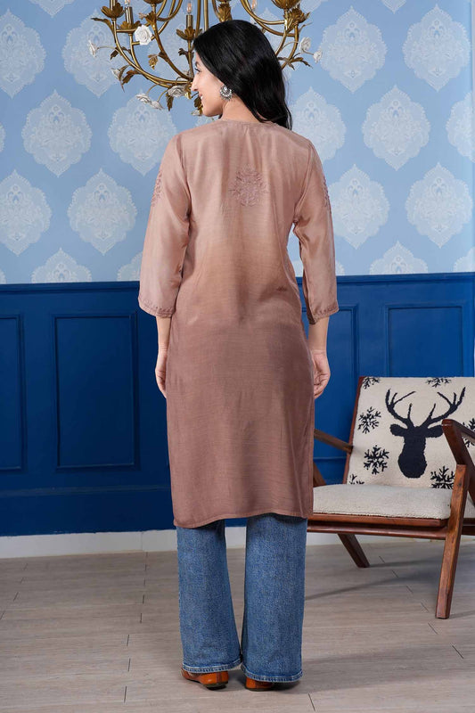 Aranya Chikankari Kurta – Cozy Brown Ombre