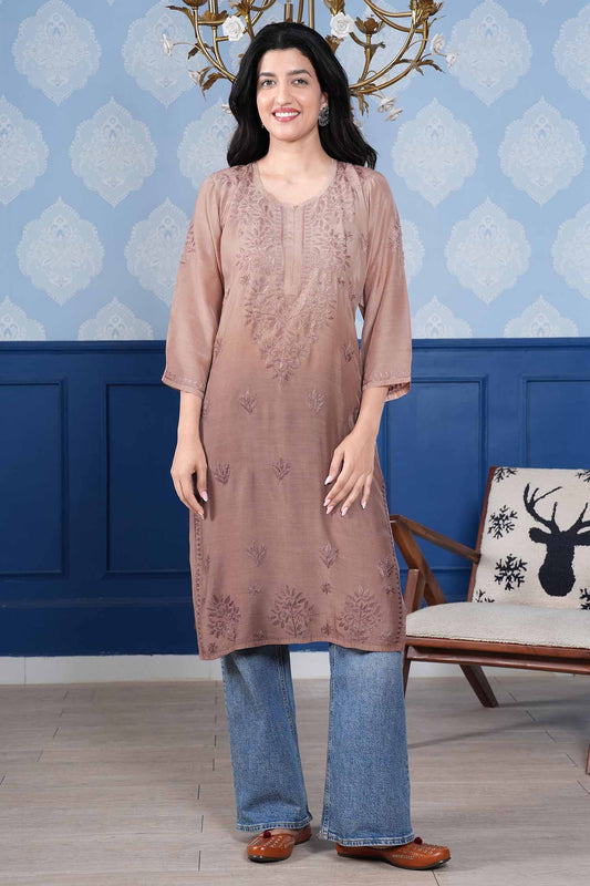 Aranya Chikankari Kurta – Cozy Brown Ombre