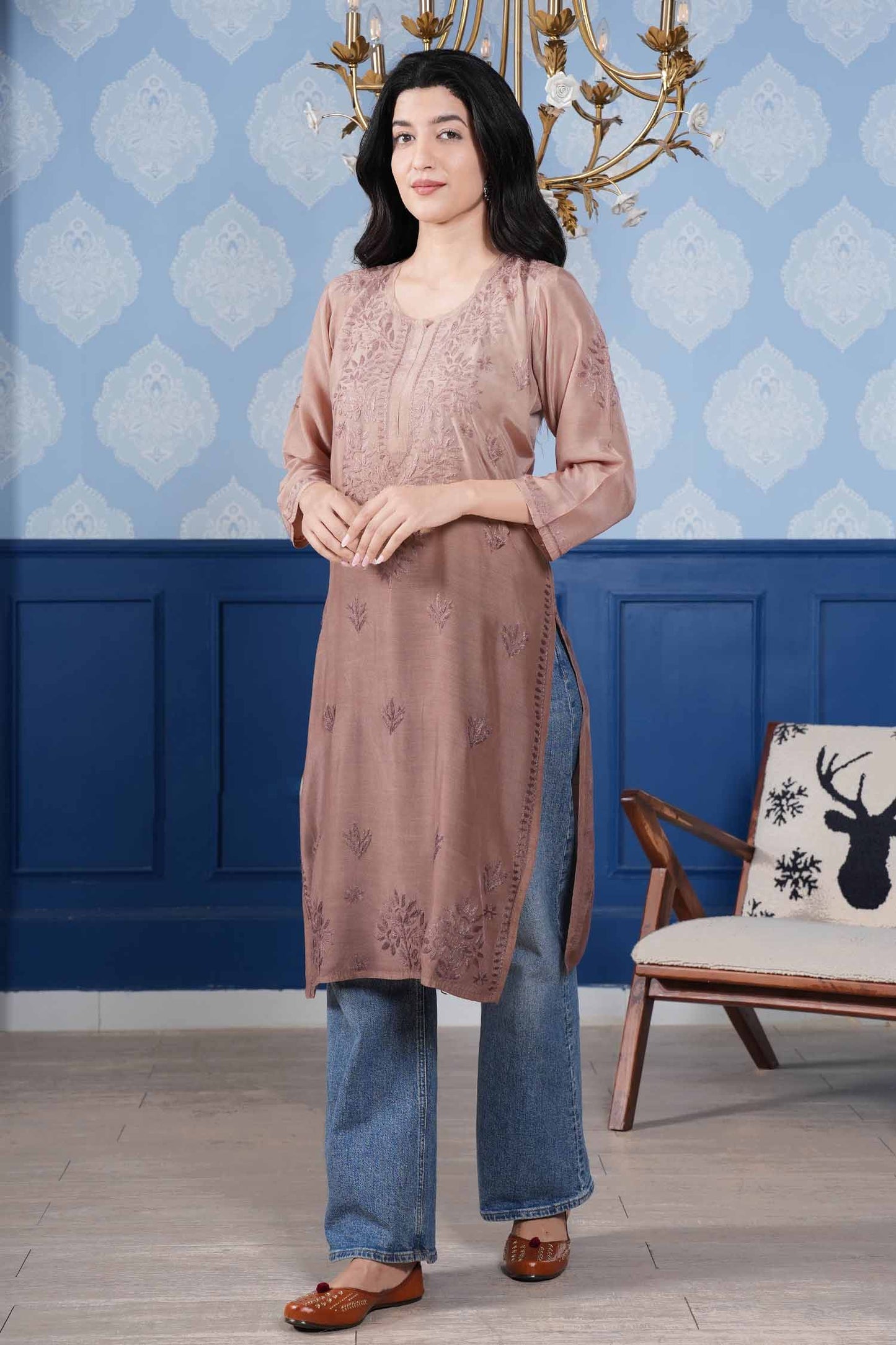 Aranya Chikankari Kurta – Cozy Brown Ombre