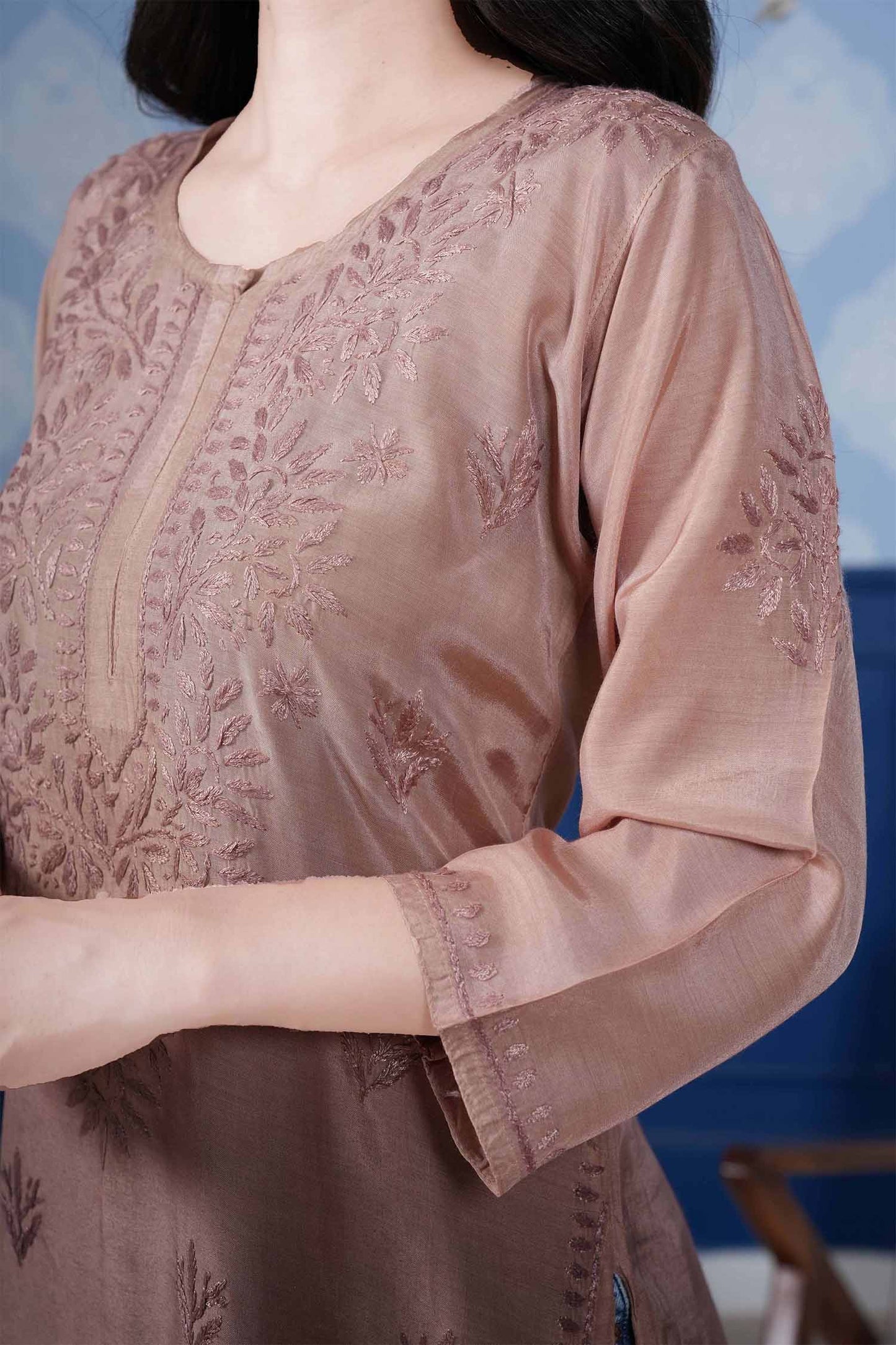 Aranya Chikankari Kurta – Cozy Brown Ombre
