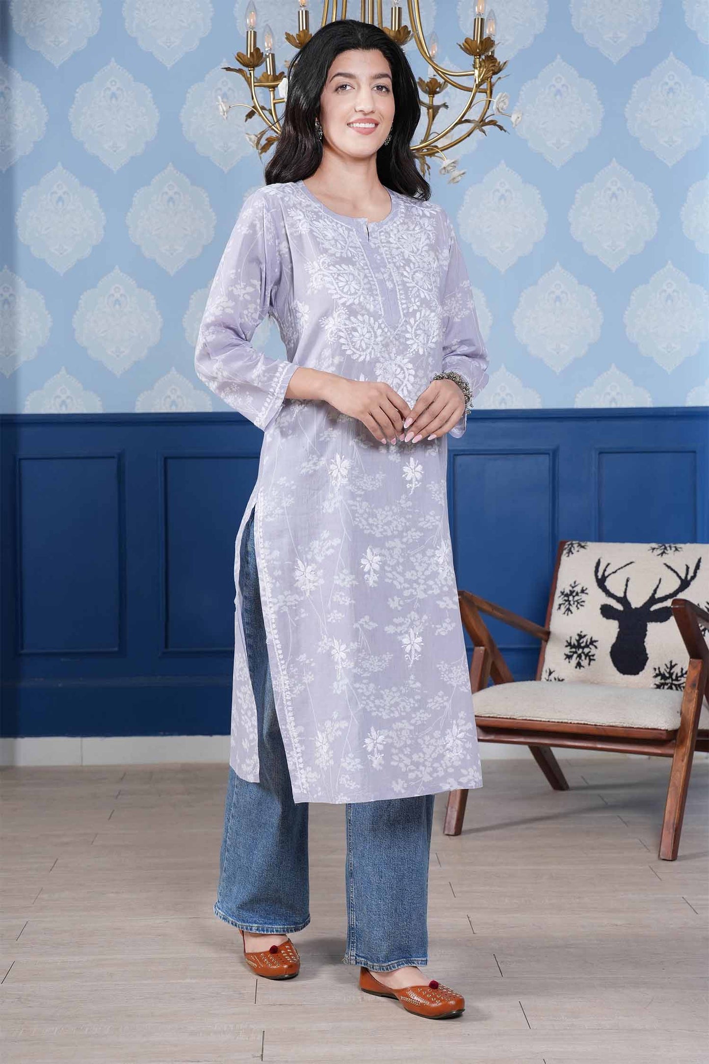 Omya Chikankari Kurta – Purple