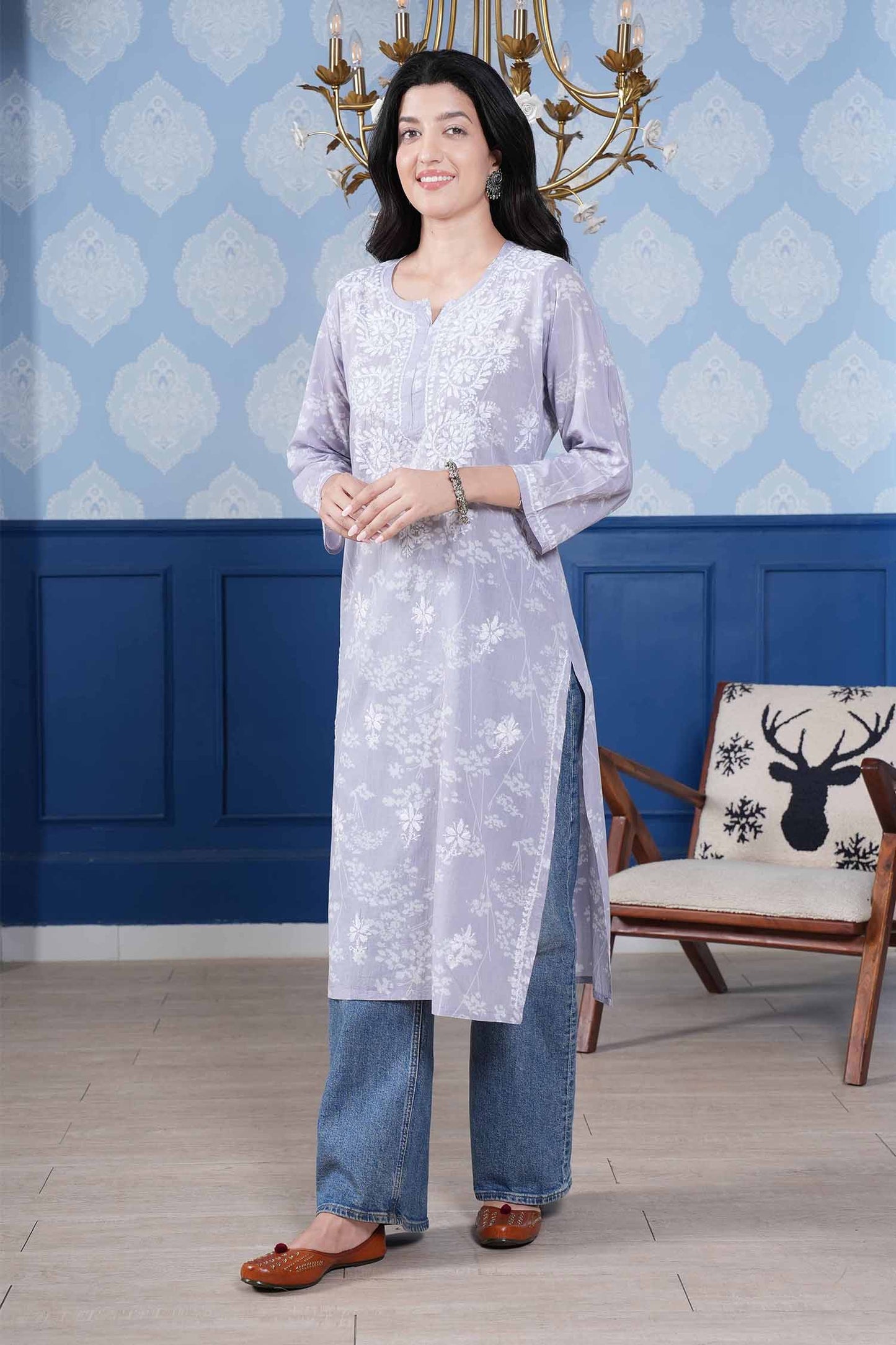 Omya Chikankari Kurta – Purple