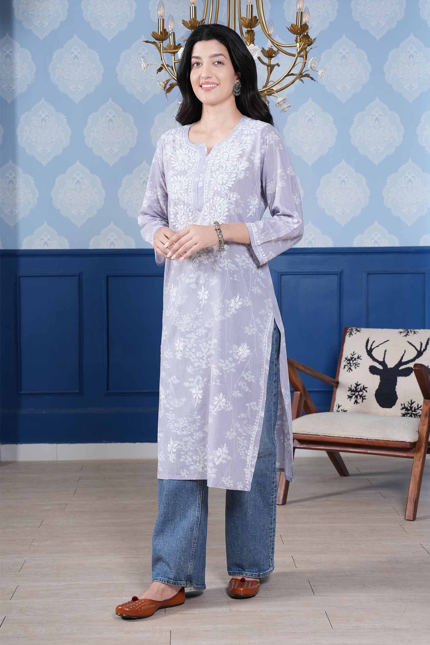 Omya Chikankari Kurta – Purple