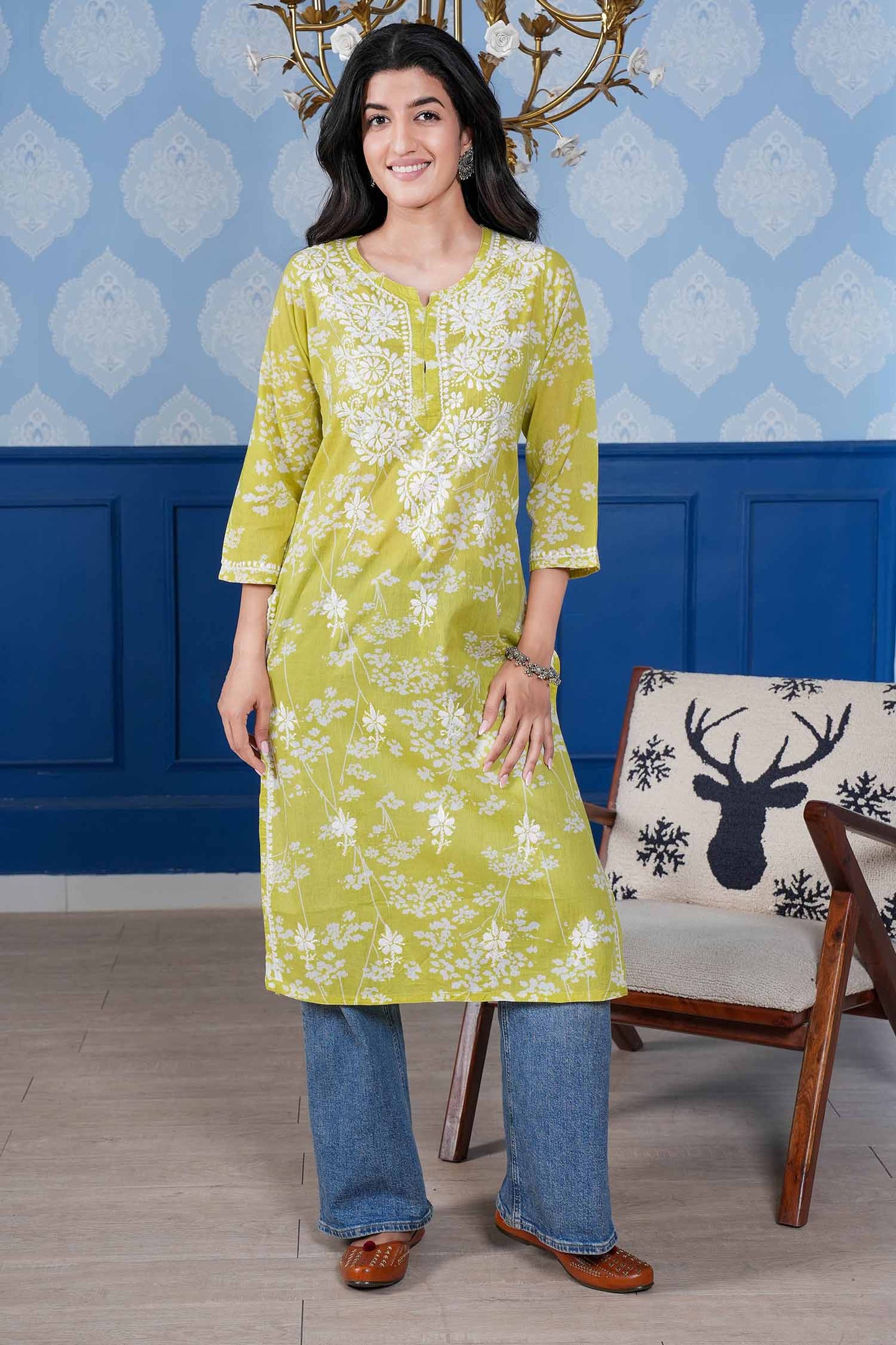 Omya Chikankari Kurta – Mint Green