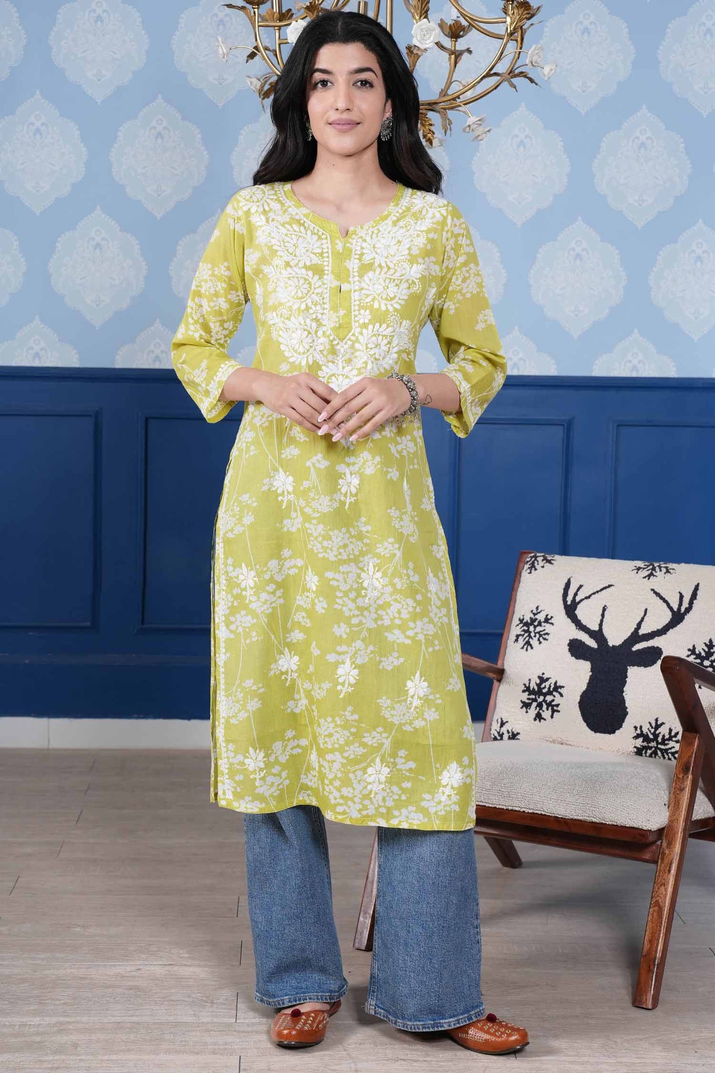 Omya Chikankari Kurta – Mint Green