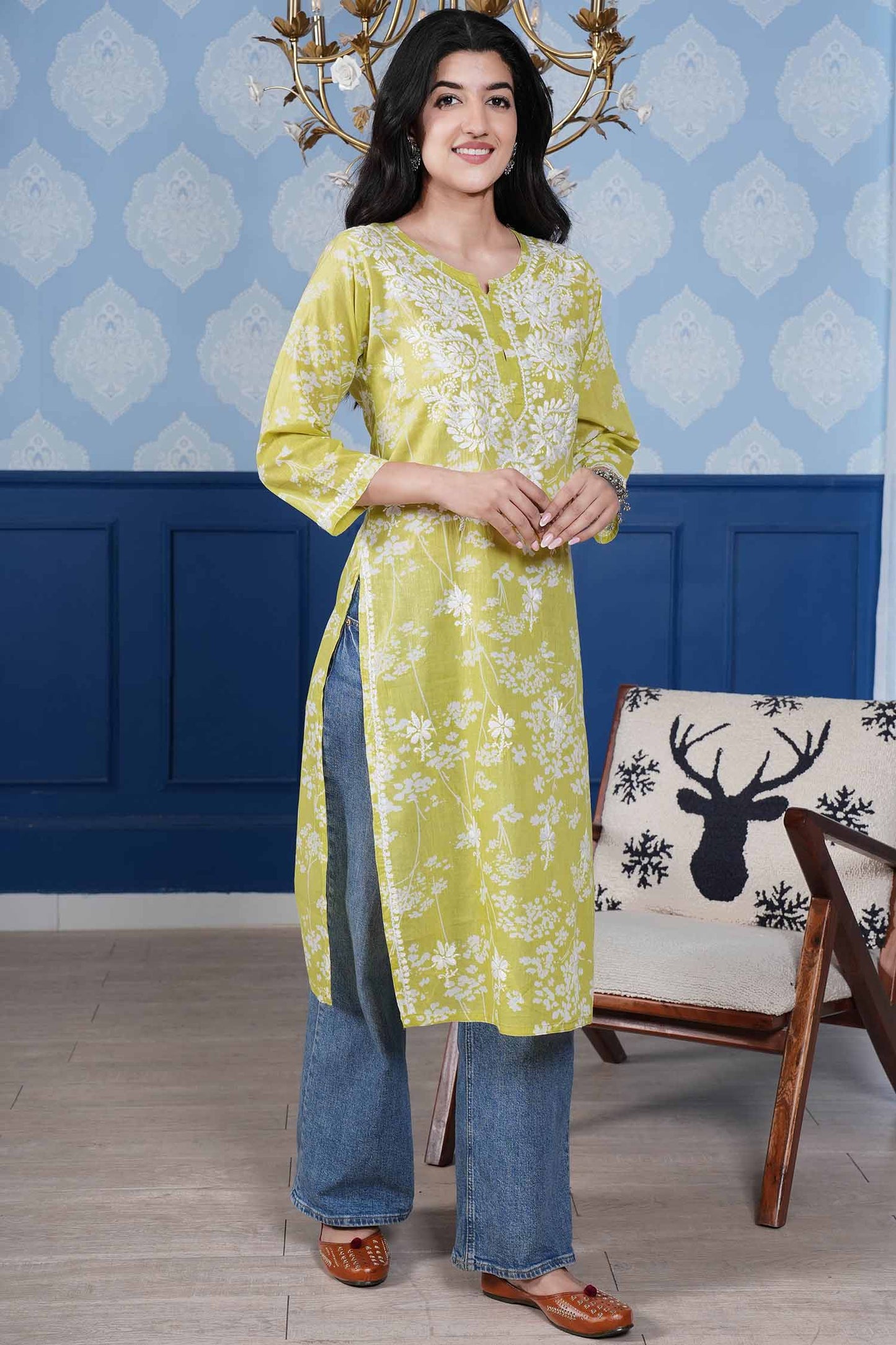 Omya Chikankari Kurta – Mint Green