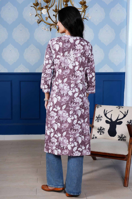 Monochromatic Printed Kurta – Purple Floral Print