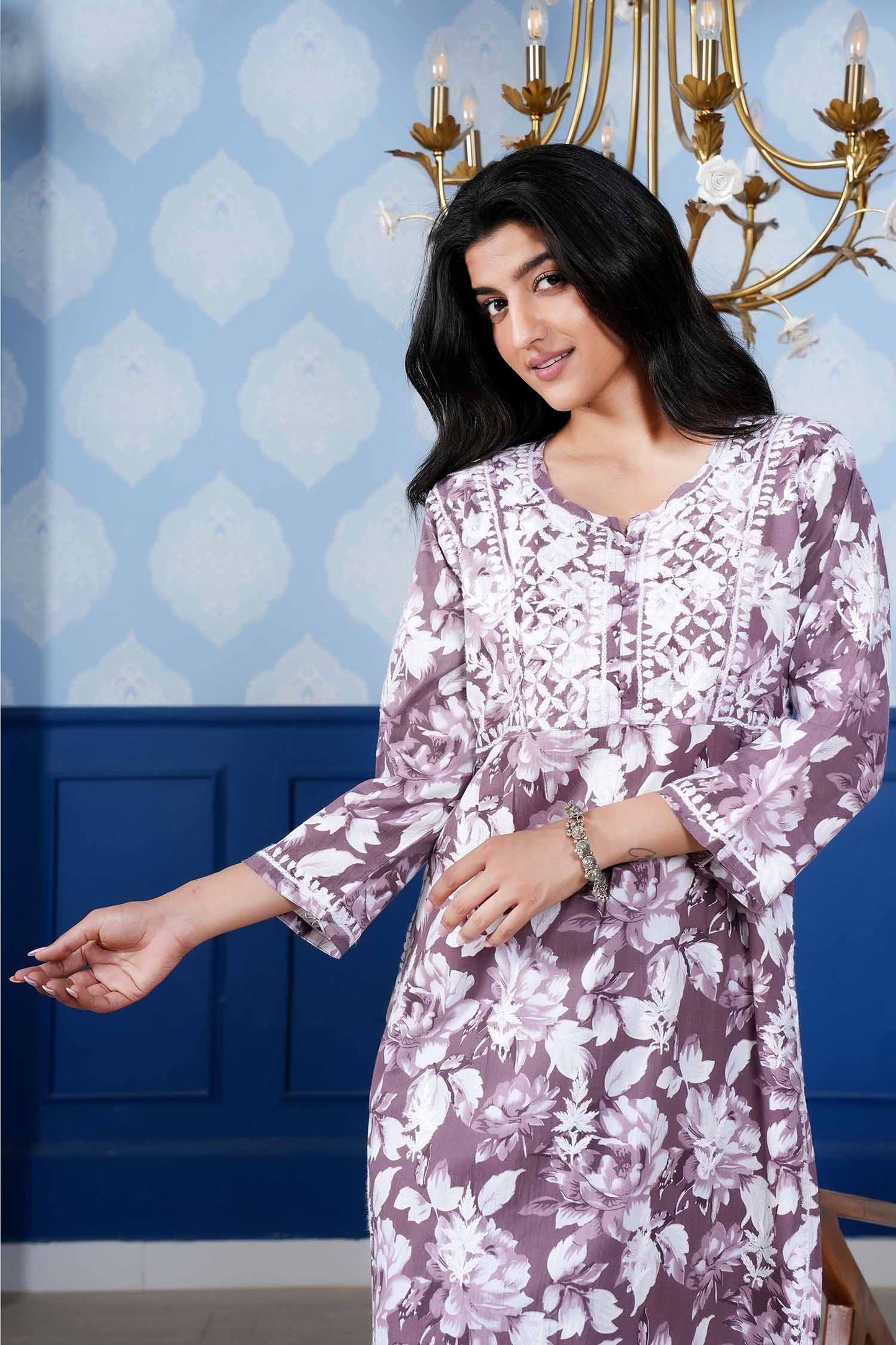 Monochromatic Printed Kurta – Purple Floral Print