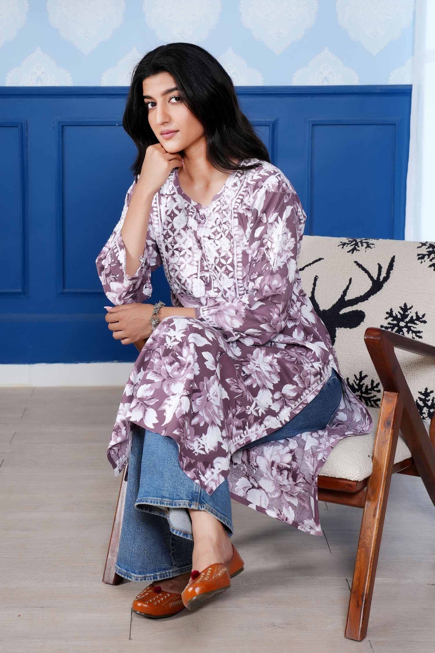 Monochromatic Printed Kurta – Purple Floral Print