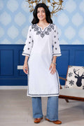 Mahi Black Embroidery  Long Chikankari Kurta – White