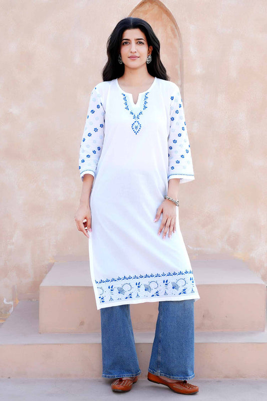 Nutan Long Chikankari Kurta – White
