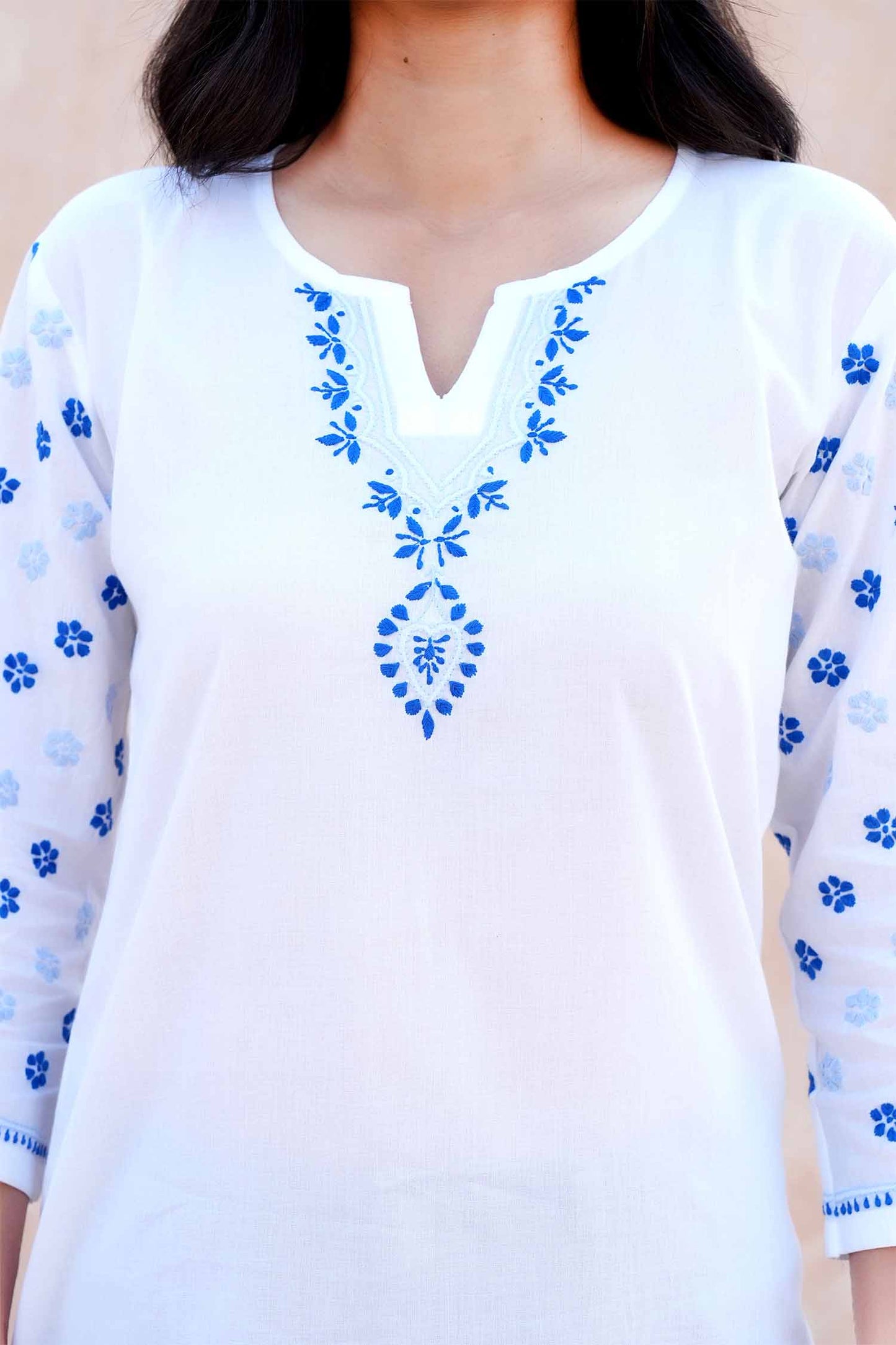 Nutan Long Chikankari Kurta – White
