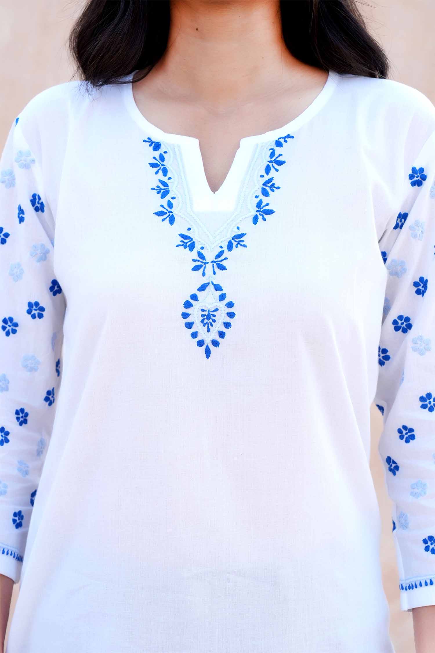 Nutan Long Chikankari Kurta – White