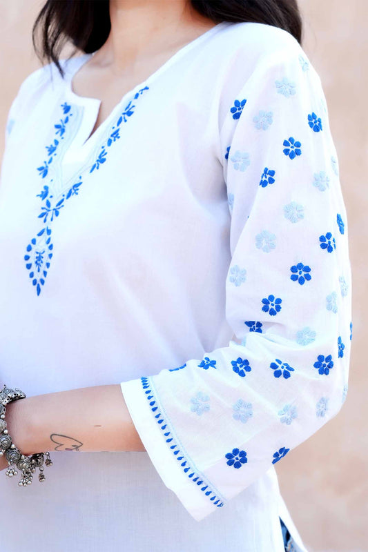Nutan Long Chikankari Kurta – White